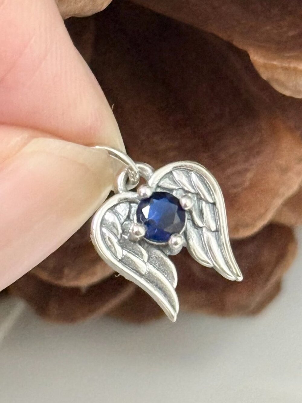 Angel Wings September Birthstone Charm Lab-Created Blue Sapphire